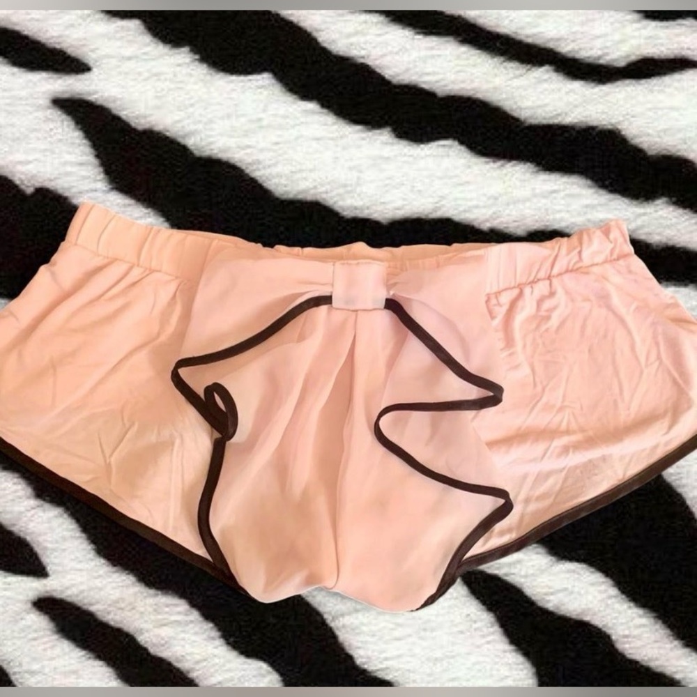 ☆ Victoria’s Secret pink black ruffle cheeky shorts with big bow ☆